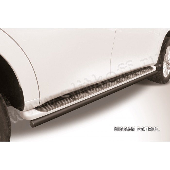 Защита штатных порогов 57 мм чёрная для Nissan Patrol 2010-2023 артикул NIPAT012B