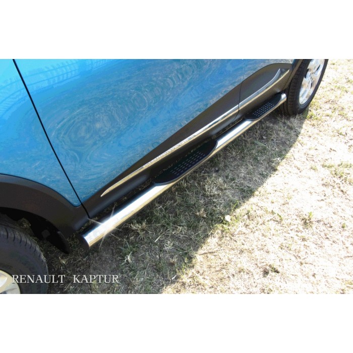 Пороги труба с накладками 76 мм для Renault Kaptur 2WD 2016-2022 артикул RK2WD005