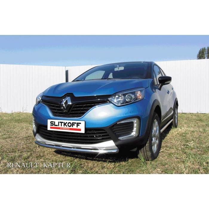 Защита переднего бампера 42 мм серебристая для Renault Kaptur 4WD 2016-2022 артикул RK4WD002S