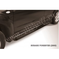 Пороги труба с накладками 76 мм чёрная для Subaru Forester 2008-2013