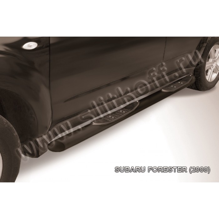 Пороги труба с накладками 76 мм чёрная для Subaru Forester 2008-2013 артикул SF014B