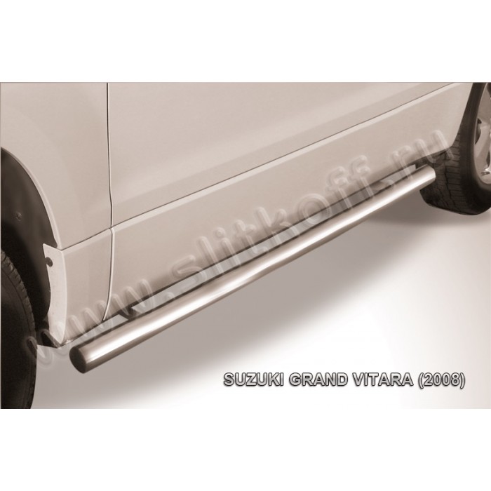 Пороги труба 76 мм серебристая для Suzuki Grand Vitara 3 двери 2008-2011 артикул SGV3D08010S