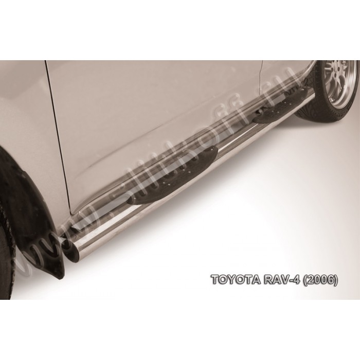 Пороги труба с накладками 76 мм серебристая для Toyota RAV4 2006-2009 артикул TR4007S