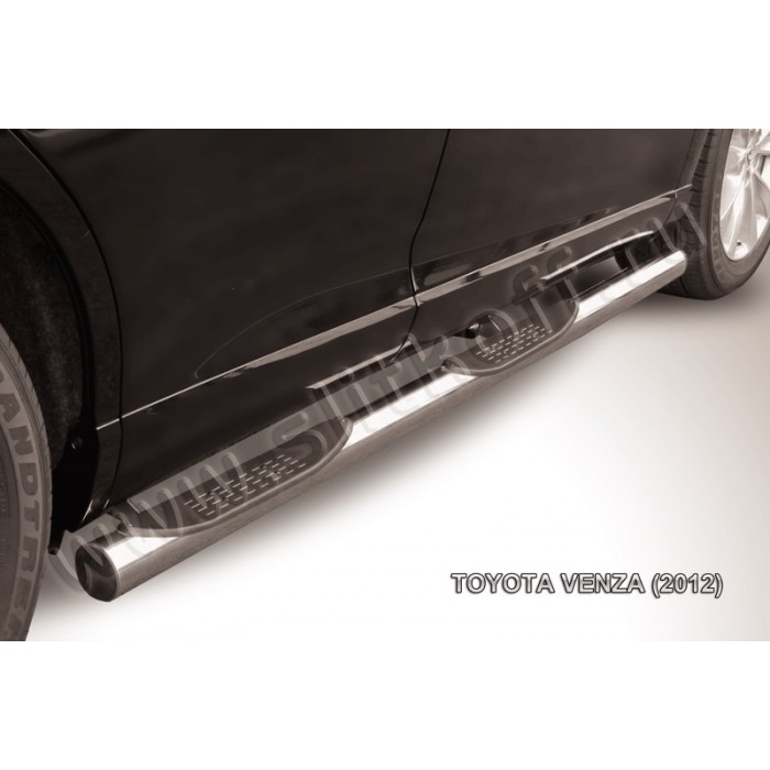 Пороги труба с накладками 76 мм серебристая для Toyota Venza 2012-2017 артикул TVEN006S