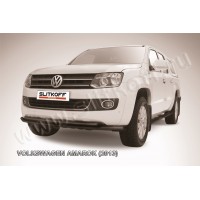 Защита передняя двойная 57-57 мм радиусная чёрная для Volkswagen Amarok 2010-2016