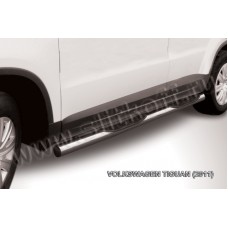 Пороги труба с накладками 76 мм серебристая для Volkswagen Tiguan 2011-2016