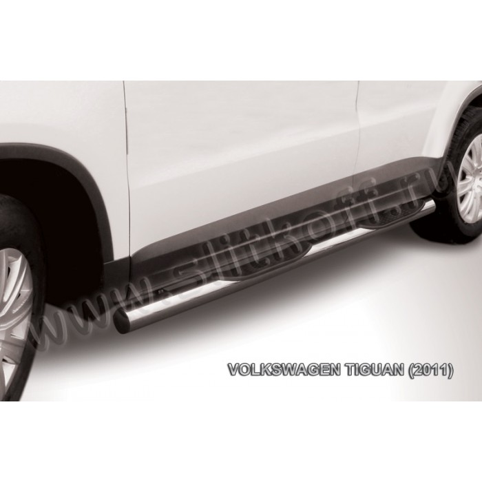 Пороги труба с накладками 76 мм серебристая для Volkswagen Tiguan 2011-2016 артикул VWTIG005S