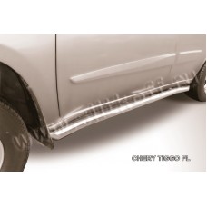Пороги труба 57 мм с гибами серебристая для Chery Tiggo FL 2013-2018