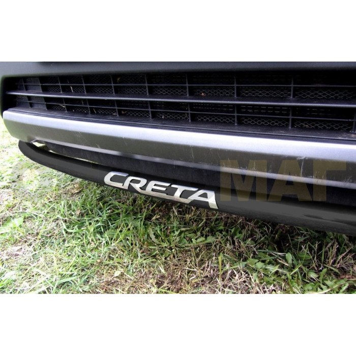 Защита переднего бампера 42 мм радиусная с надписью чёрная для Hyundai Creta 2016-2021 артикул HCRET4WD003B