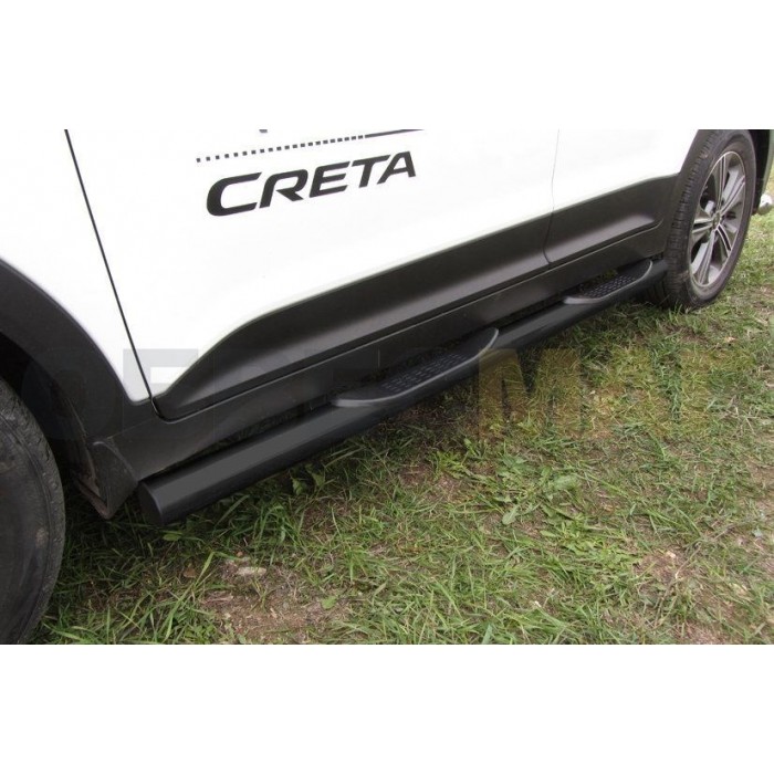 Пороги труба с накладками 76 мм чёрная для Hyundai Creta 2016-2023 артикул HCRET4WD007B