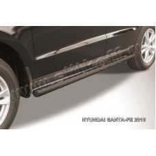 Пороги труба 57 мм чёрная для Hyundai Santa Fe 2010-2012