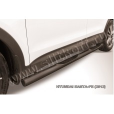 Пороги труба с накладками 76 мм чёрная для Hyundai Santa Fe 2012-2018