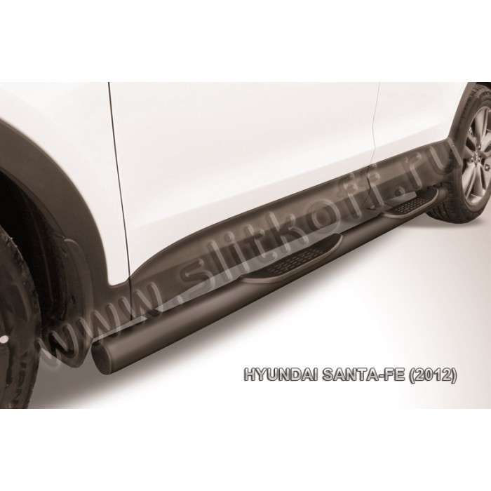 Пороги труба с накладками 76 мм чёрная для Hyundai Santa Fe 2012-2018 артикул HSFT12006B