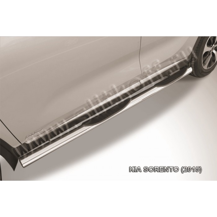 Пороги труба с накладками 76 мм серебристая для Kia Sorento 2015-2020 артикул KS15006S