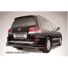 Защита заднего бампера двойная 76-42 мм чёрная для Lexus LX-570 2012-2023