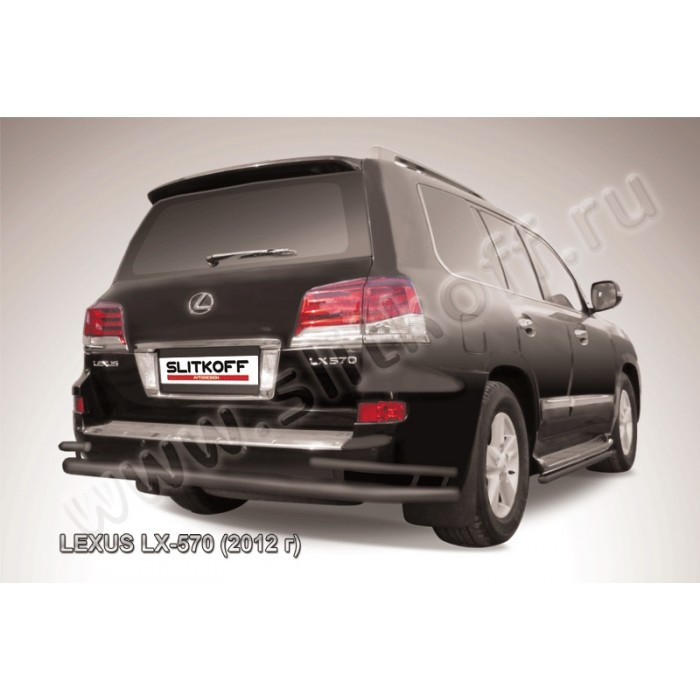 Защита заднего бампера двойная 76-42 мм чёрная для Lexus LX-570 2012-2023 артикул LLX57012011B