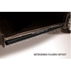 Пороги труба с накладками 76 мм чёрная для Mitsubishi Pajero Sport 1998-2007