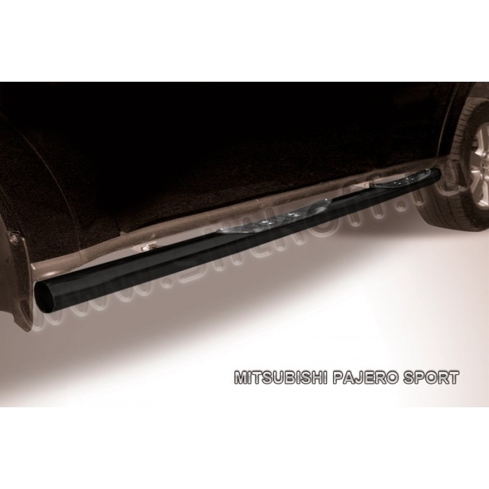 Пороги труба с накладками 76 мм чёрная для Mitsubishi Pajero Sport 1998-2007 артикул MPS007B