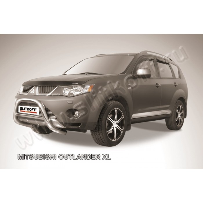 Кенгурятник 57 мм низкий серебристый для Mitsubishi Outlander XL 2010-2012 артикул MXL10002S