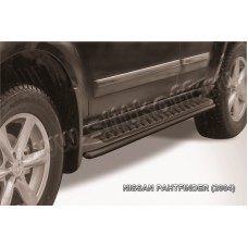 Защита штатных порогов 42 мм чёрная для Nissan Pathfinder 2004-2009