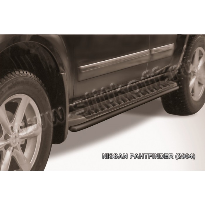 Защита штатных порогов 42 мм чёрная для Nissan Pathfinder 2004-2009 артикул NIP010B