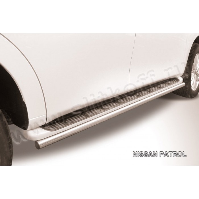 Защита штатных порогов 57 мм серебристая для Nissan Patrol 2010-2023 артикул NIPAT012S