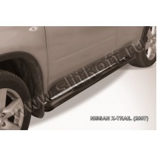 Пороги труба с накладками 76 мм со скосами чёрные для Nissan X-Trail 2007-2011