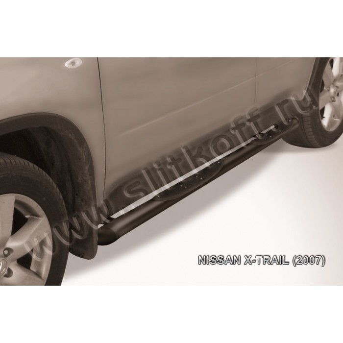 Пороги труба с накладками 76 мм со скосами чёрные для Nissan X-Trail 2007-2011 артикул NXT014B