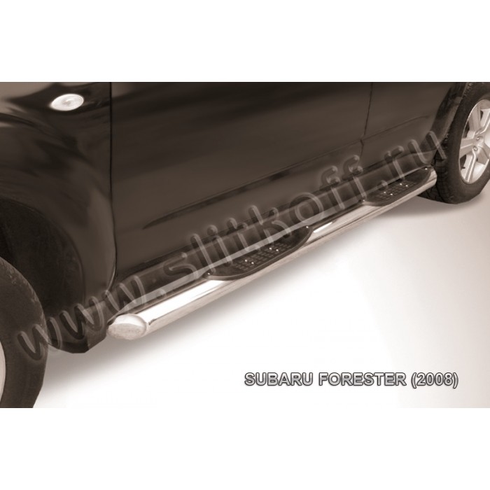 Пороги труба с накладками 76 мм серебристая для Subaru Forester 2008-2013 артикул SF014S