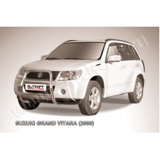 Кенгурятник 57 мм высокий серебристый для Suzuki Grand Vitara 2008-2011