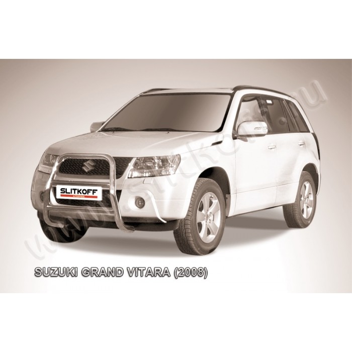 Кенгурятник 57 мм высокий серебристый для Suzuki Grand Vitara 2008-2011 артикул SGV08004S