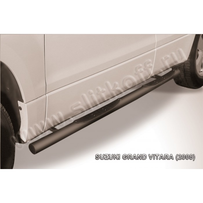 Пороги труба с накладками 76 мм чёрная для Suzuki Grand Vitara 2008-2011 артикул SGV08009B