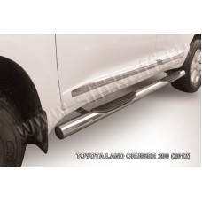 Пороги труба с накладками 76 мм серебристая для Toyota Land Cruiser 200 2012-2013