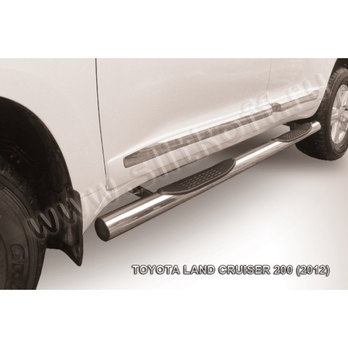 Пороги труба с накладками 76 мм серебристая для Toyota Land Cruiser 200 2012-2013 артикул TLC212013S
