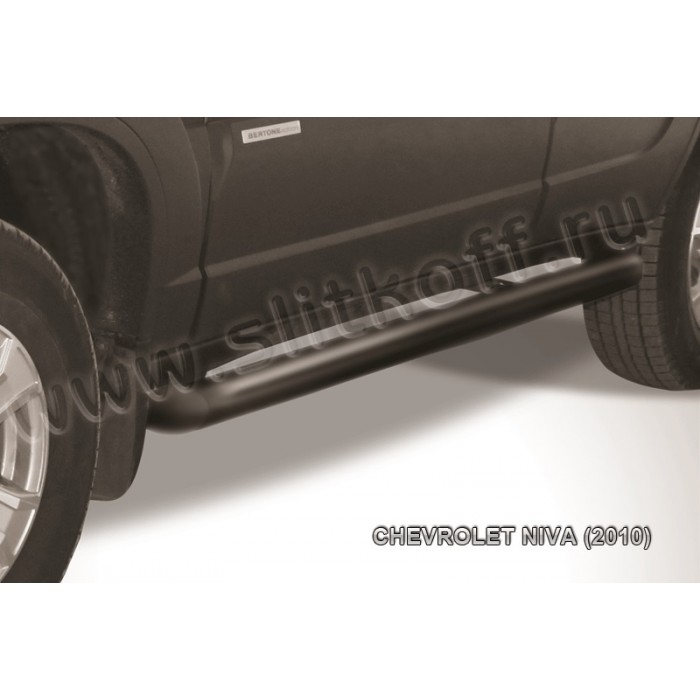 Пороги труба 76 мм чёрная для Chevrolet Niva 2009-2020 артикул CHN10007B