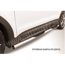 Пороги труба с накладками 76 мм серебристая для Hyundai Santa Fe 2012-2018