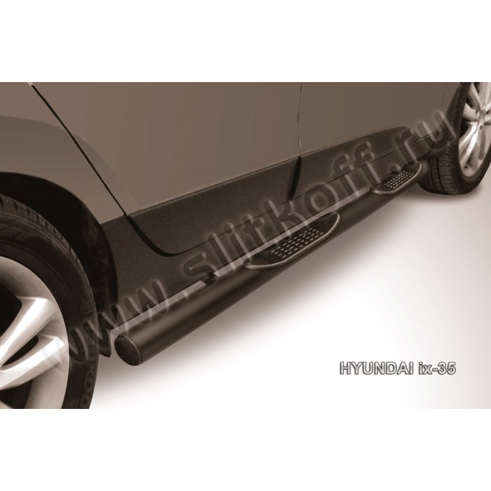 Пороги труба с накладками 76 мм чёрная для Hyundai ix35 2010-2015 артикул Hix35004B
