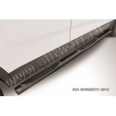 Пороги труба с накладками 76 мм чёрная для Kia Sorento 2012-2015
