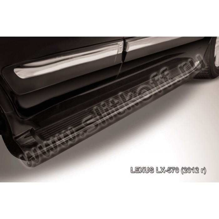 Защита штатных порогов 42 мм чёрная для Lexus LX-570 2012-2023 артикул LLX57012008B