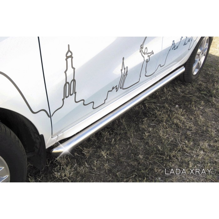 Пороги труба 57 мм серебристая для Lada XRay 2016-2022 артикул LadXR008S