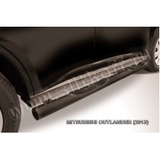 Пороги труба с накладками 76 мм чёрная для Mitsubishi Outlander 2012-2014