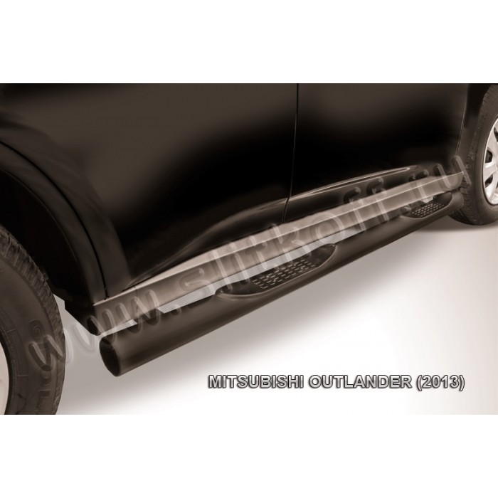 Пороги труба с накладками 76 мм чёрная для Mitsubishi Outlander 2012-2014 артикул MOUT13005B