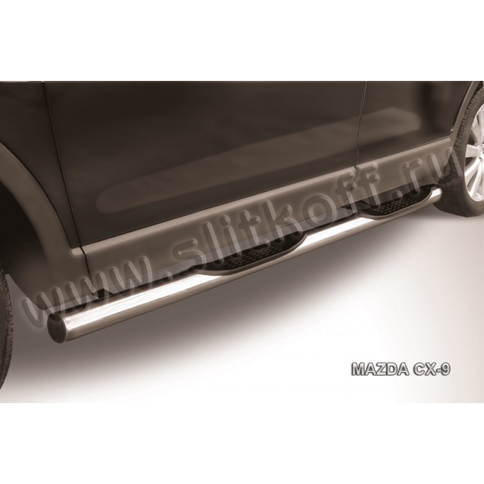 Пороги труба с накладками 76 мм для Mazda CX-9 2007-2012 артикул MZCX9005