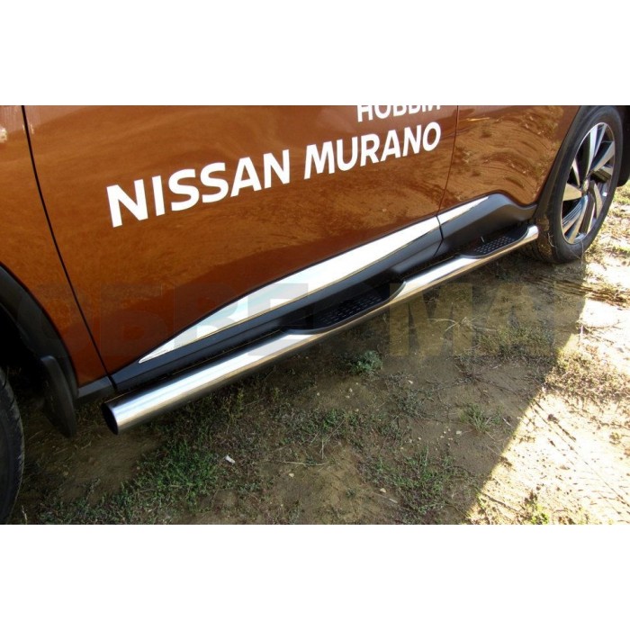 Пороги труба с накладками 76 мм для Nissan Murano 2016-2022 артикул NIM16004