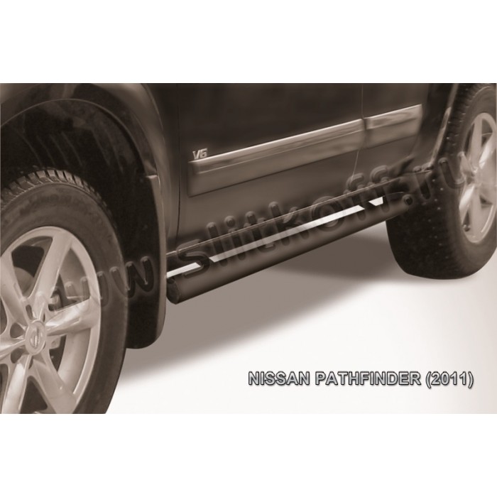 Пороги труба 76 мм чёрная для Nissan Pathfinder 2010-2014 артикул NIP11004B