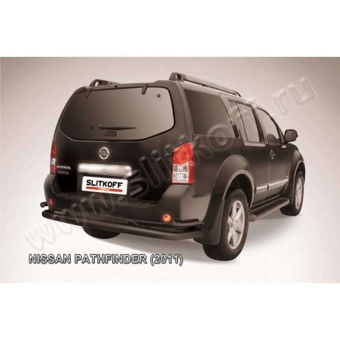 Защита заднего бампера двойная 76-42 мм чёрная для Nissan Pathfinder 2010-2014 артикул NIP11008B