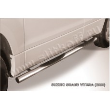 Пороги труба с накладками 76 мм серебристая для Suzuki Grand Vitara 2008-2011