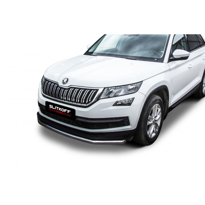 Защита переднего бампера 57 серебристая для Skoda Kodiaq 2016-2022