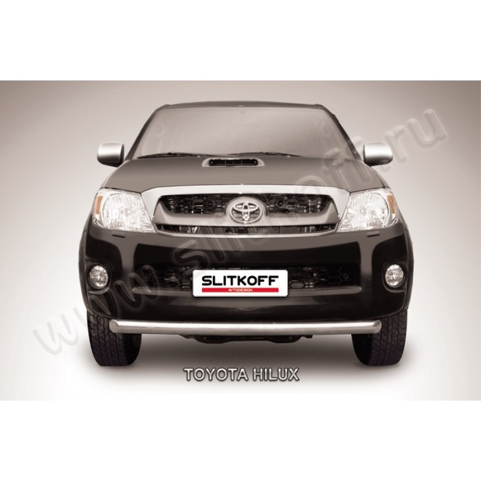 Защита переднего бампера 57 мм радиусная серебристая для Toyota Hilux 2005-2011 артикул THL008S