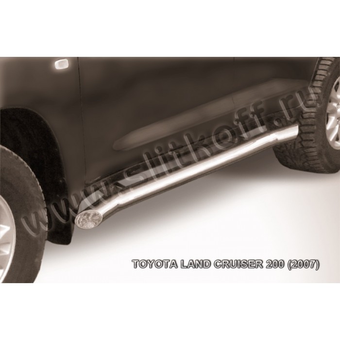 Пороги труба 76 мм с гибами серебристая для Toyota Land Cruiser 200 2007-2011 артикул TLC2016S